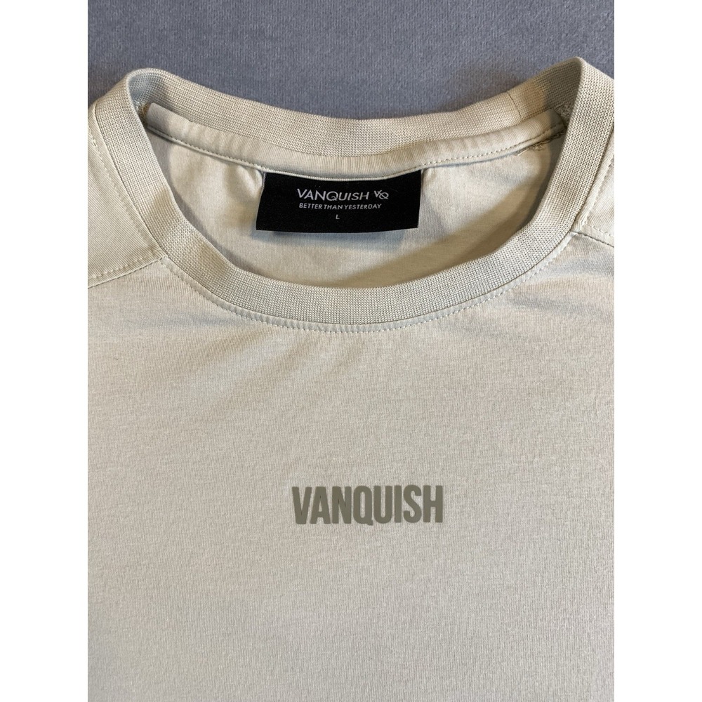 Vanquish Fitness Mens Tan Short Sleeve Athletic T-Shirt Size L VQ Fit Training - Picture 2 of 5